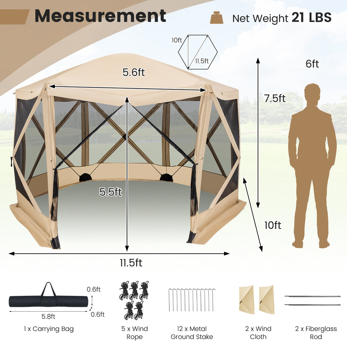 11.5 X FT Pop-up Screen House Tent with Portable Carrying Bag
