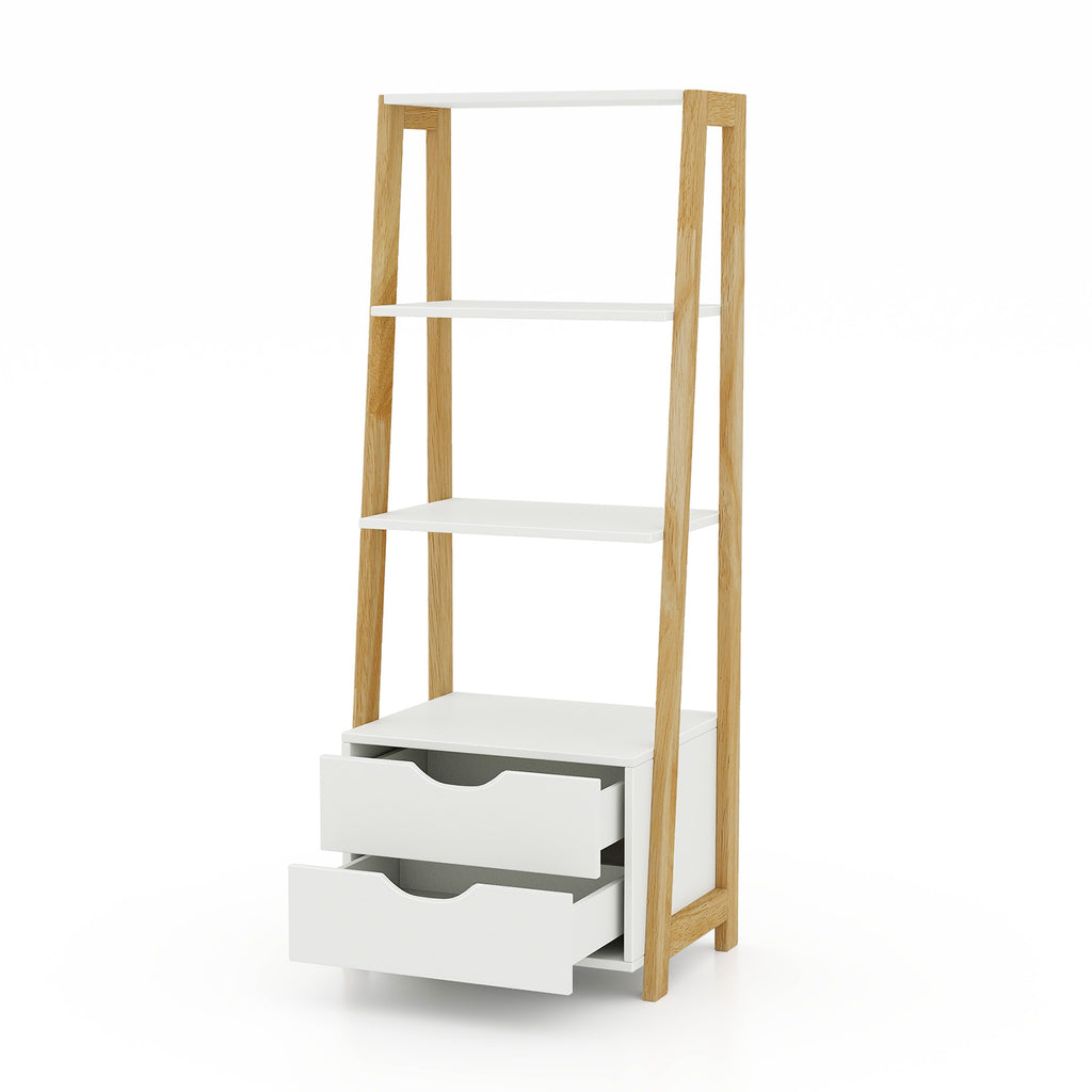 4-Tier Ladder Bookshelf with 2 Drawers Storage - Black