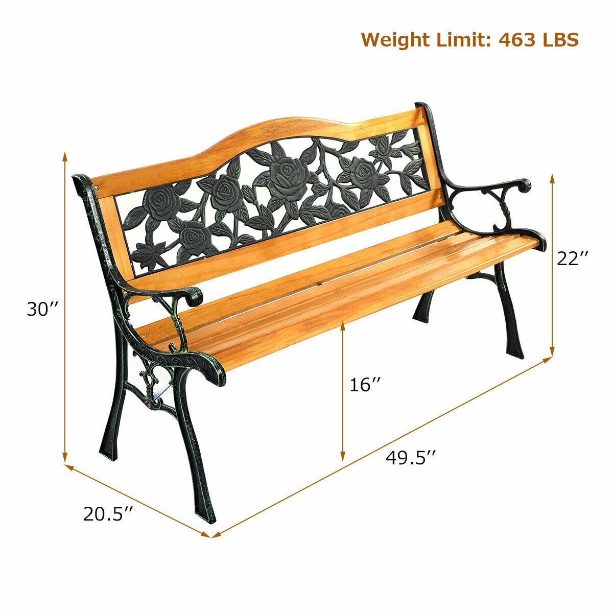 Outdoor Wooden Loveseat Bench with Iron Armrest - Porch Chair Style 3