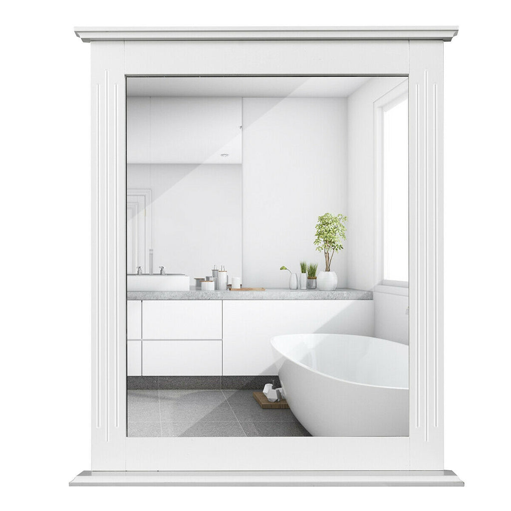 White Wall-Mounted Vanity Mirror with Shelf - Multipurpose Home Decor