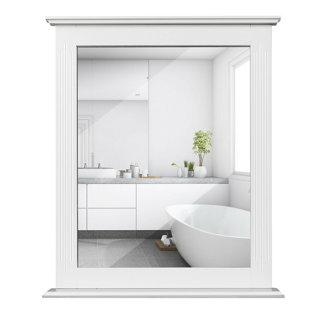 White Wall-Mounted Vanity Mirror with Shelf - Multipurpose Home Decor