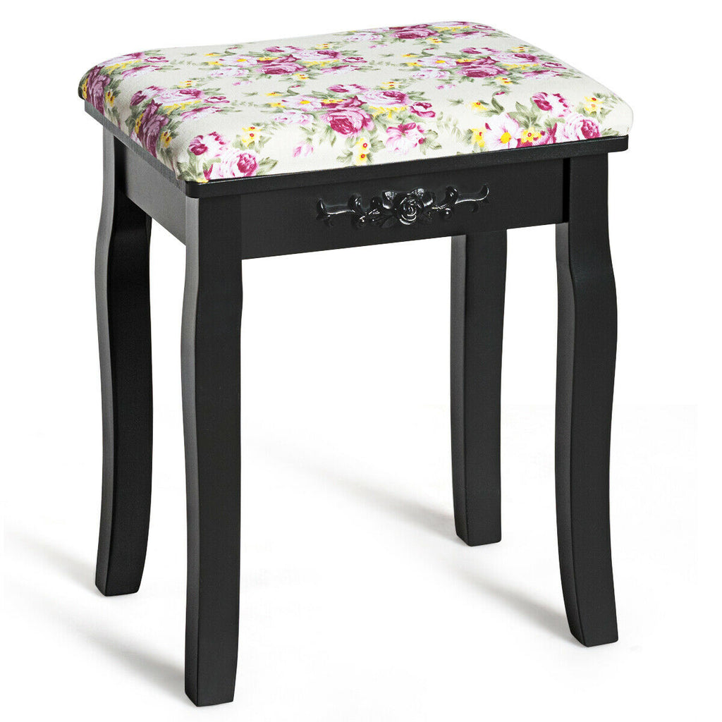 Bamboo Vanity Stool with Rattan Top – Natural
