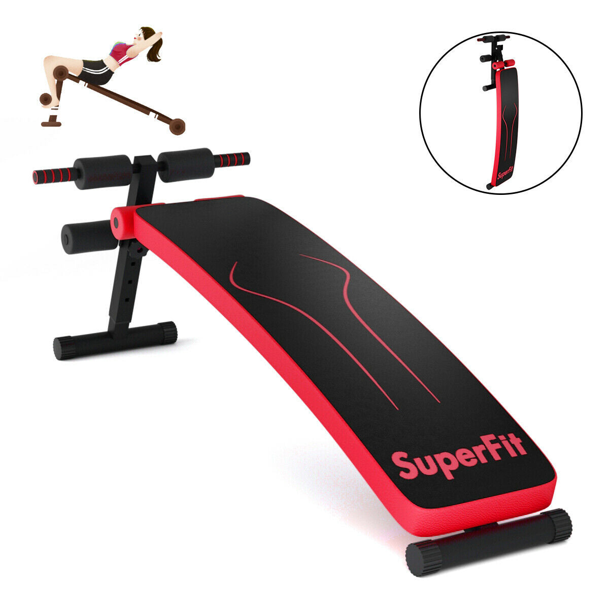 Foldable 52 Inch Adjustable Weight Bench for Home Workout - Red