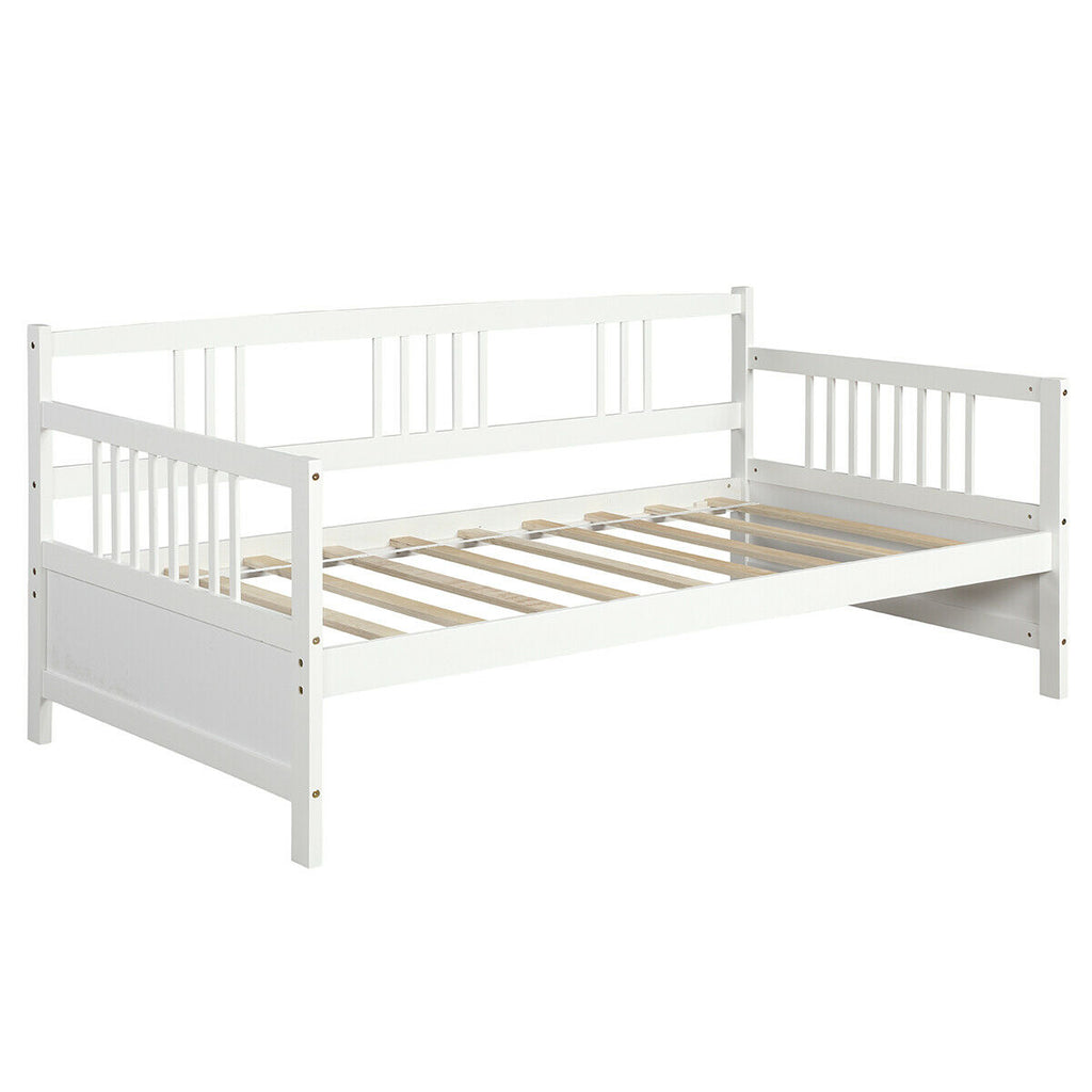 Twin Size Daybed Frame with Wooden Slats Support - White