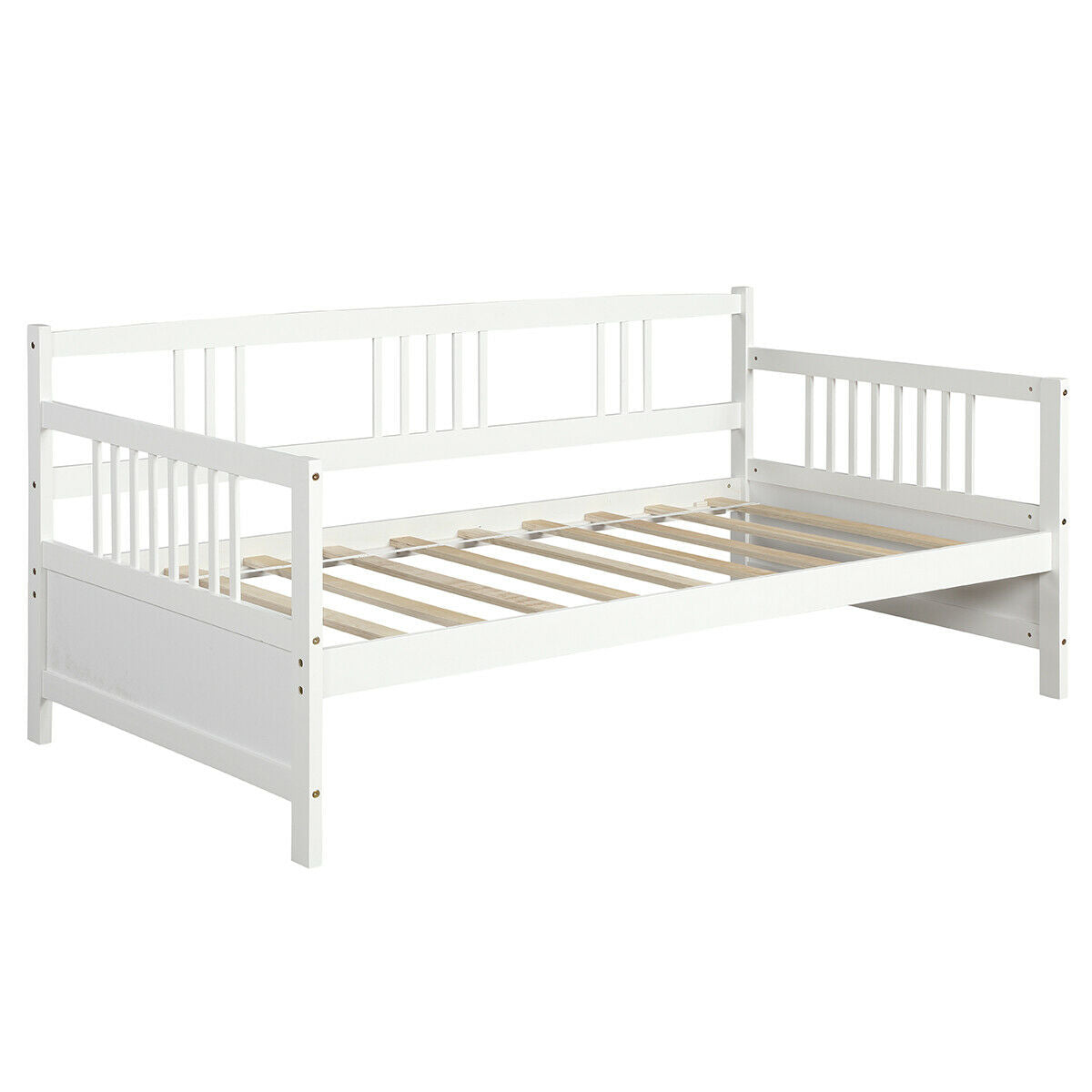 Twin Size Daybed Frame with Wooden Slats Support - White
