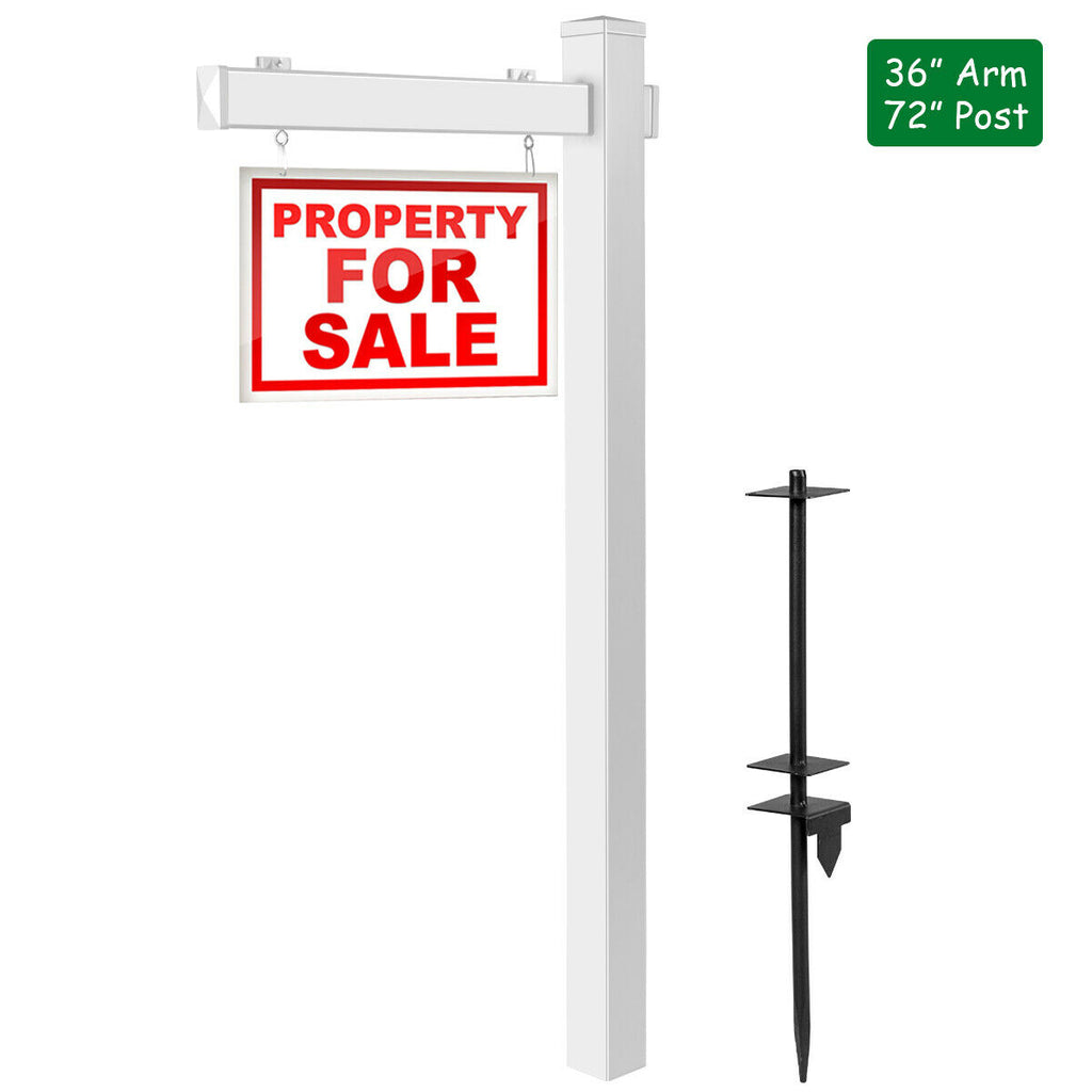 White Vinyl Yard Sign Post for Real Estate Open House - 6ft