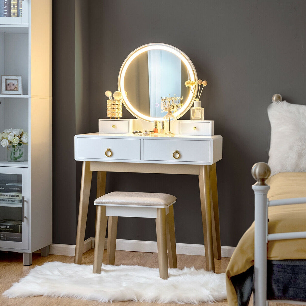 Makeup Vanity Table with LED Mirror & 3 Light Modes - White, No Cabinet
