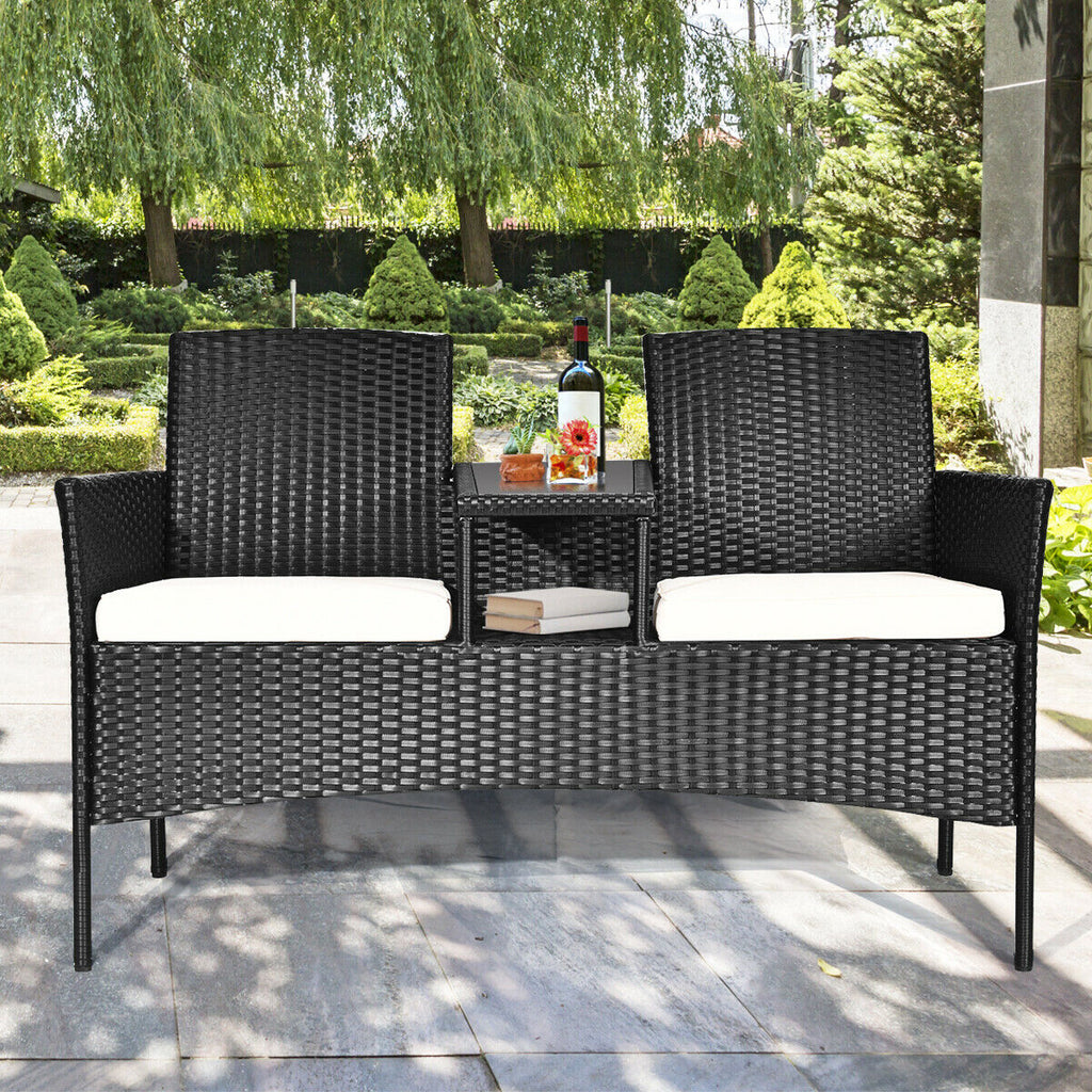 Wicker Patio Conversation Furniture Set with Removable Cushions and
