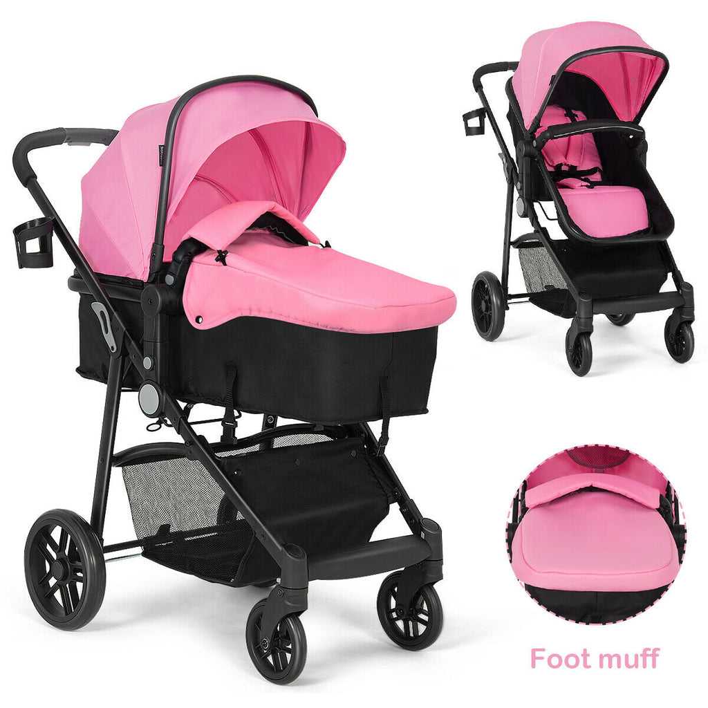 2-in-1 Foldable Baby Stroller with Cup Holder - Pink, Infant & Newborn