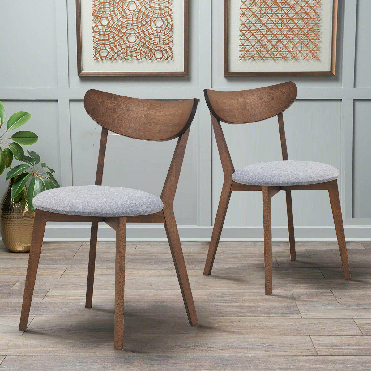 Set of 2 Upholstered Dining Chairs, Curved Back