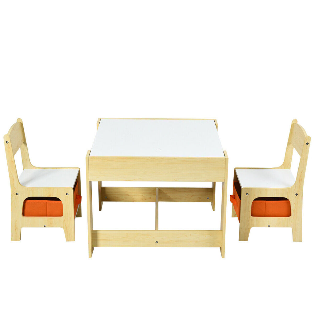 Kids Table and Chair Set with Storage Boxes & Blackboard - Natural Variation