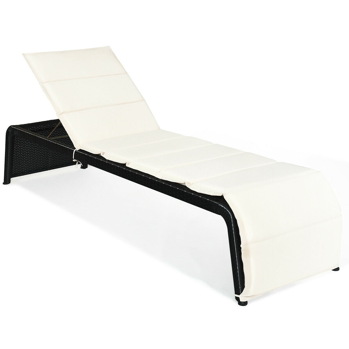 Adjustable Patio Rattan Lounge Chair with Cushion - White