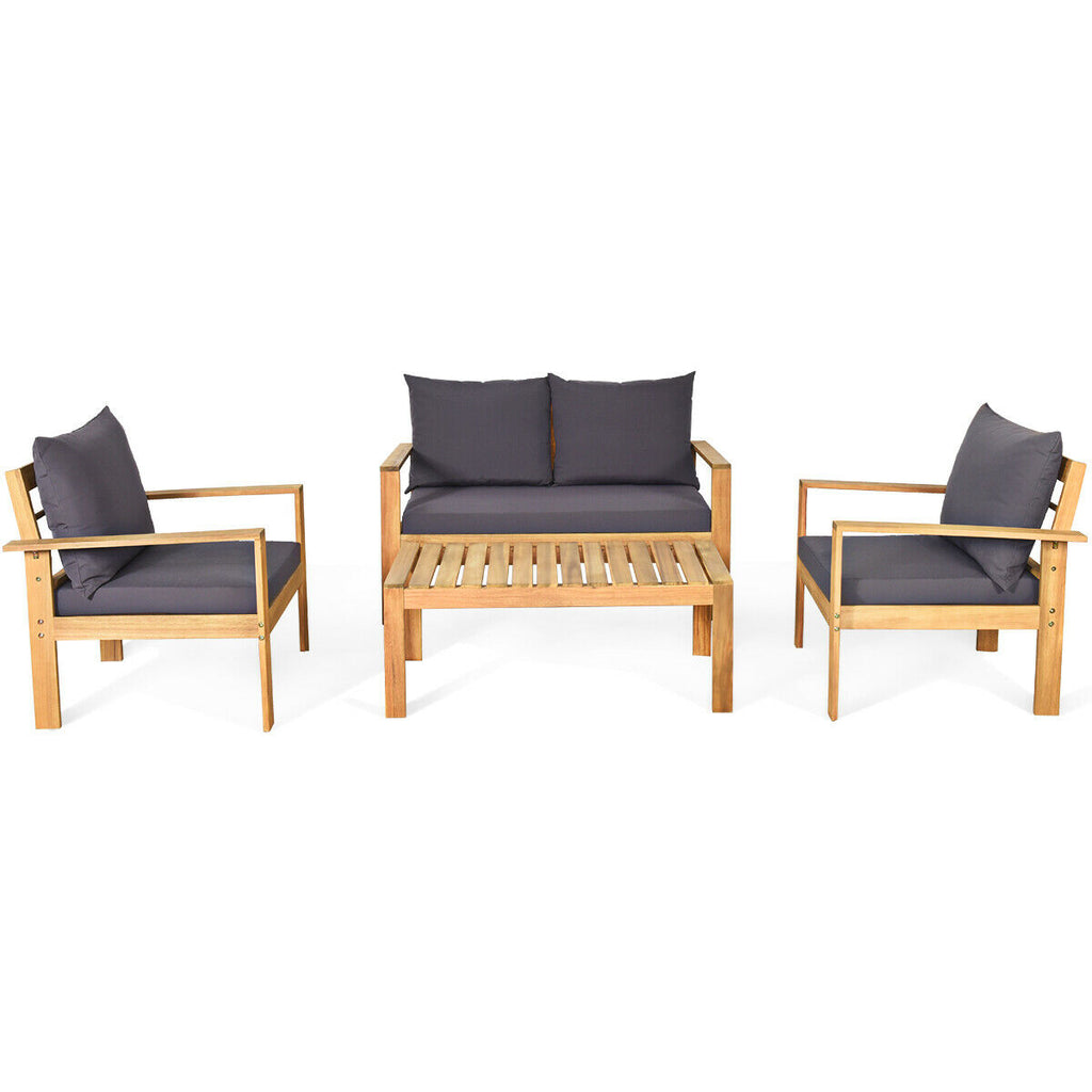 Outdoor 4 Pieces Acacia Wood Chat Set with Water Resistant Cushions