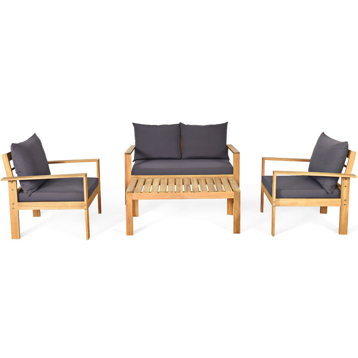 Outdoor 4 Pieces Acacia Wood Chat Set with Water Resistant Cushions