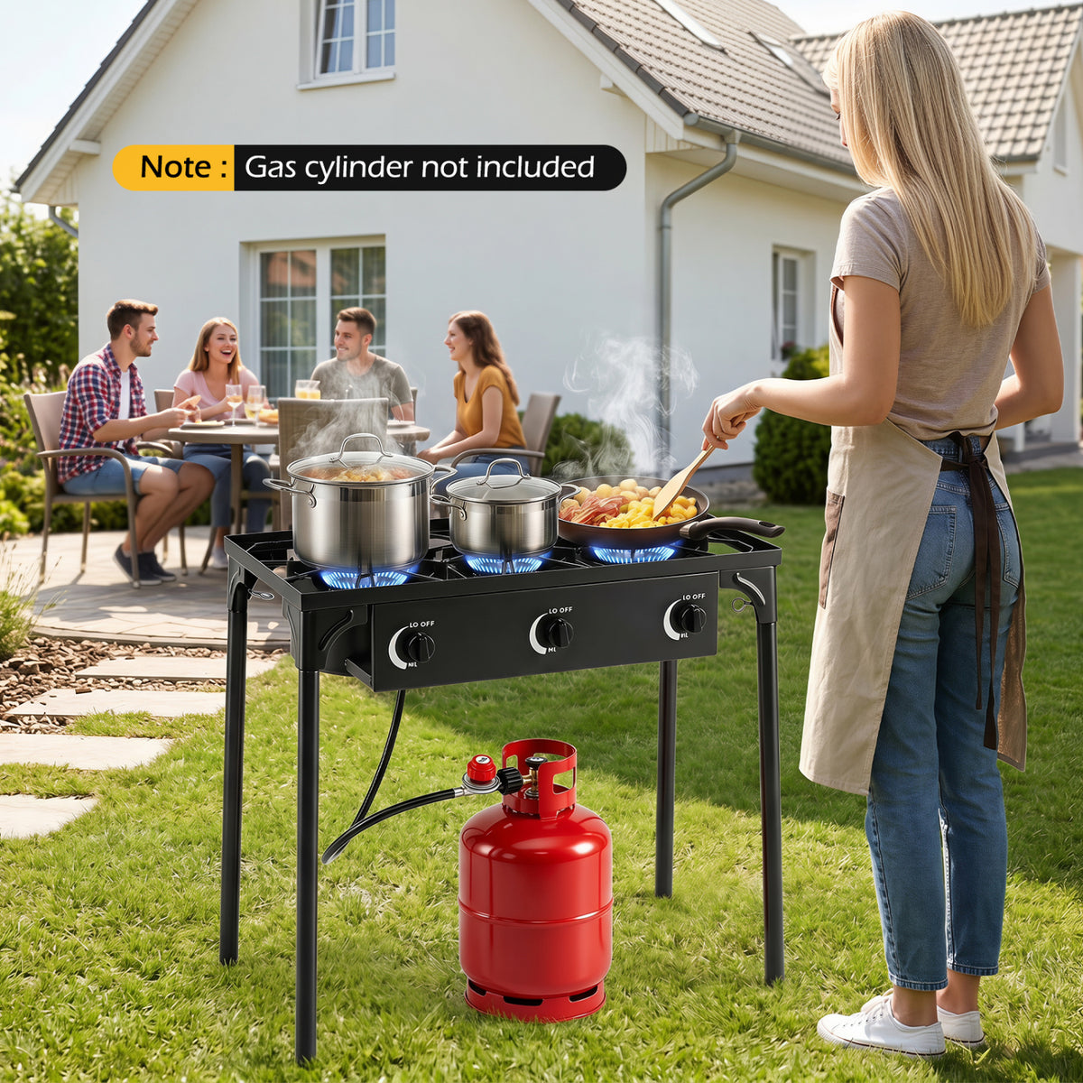 3 Burner Propane Stove 240000 BTU with Adjustable Regulator & Hose
