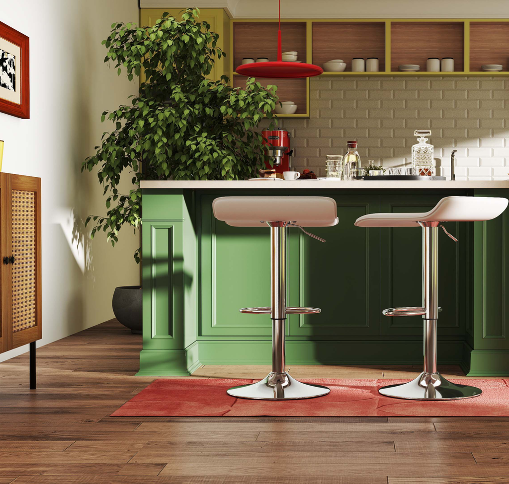 5-Piece Kitchen Dining Bundle: Bar Stools + Stackable Stools + Rattan Sideboard