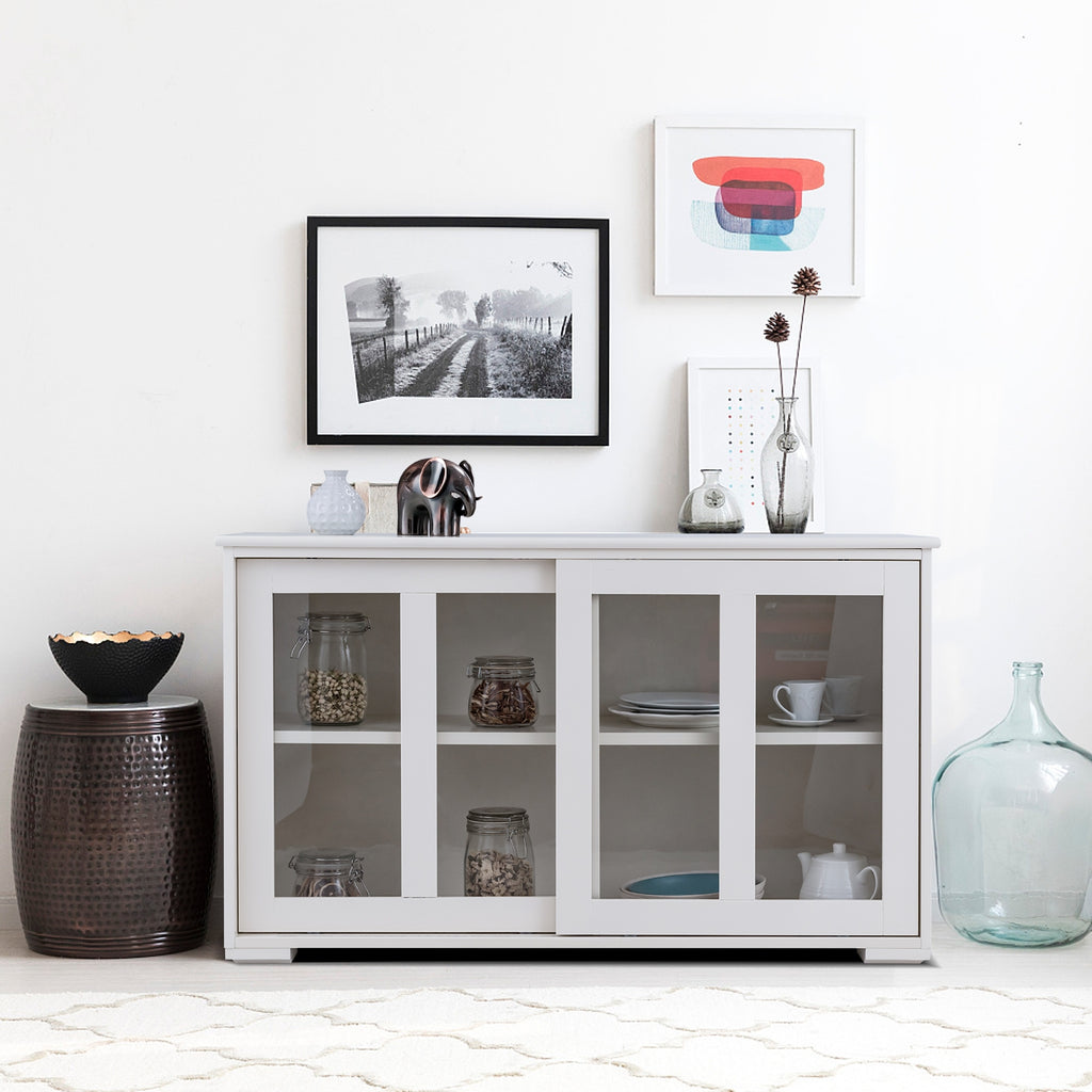 Sideboard Buffet Storage Cabinet with Sliding Glass Door - Black