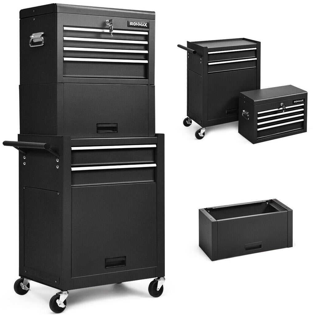 2-in-1 Rolling Tool Chest with 5 Sliding Lockable Drawers