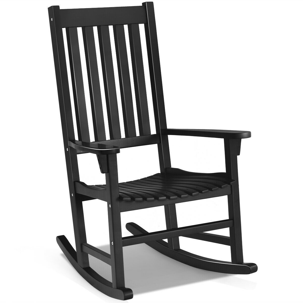 Patio Wood Rocking Chair with PU Seat - Brown