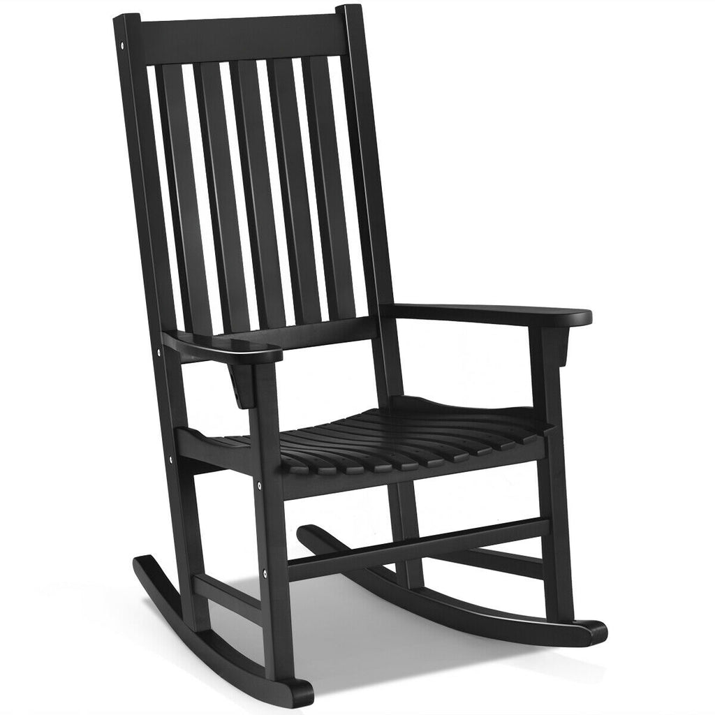 Teak Wood Rocking Chair with Backrest and Slatted Seat