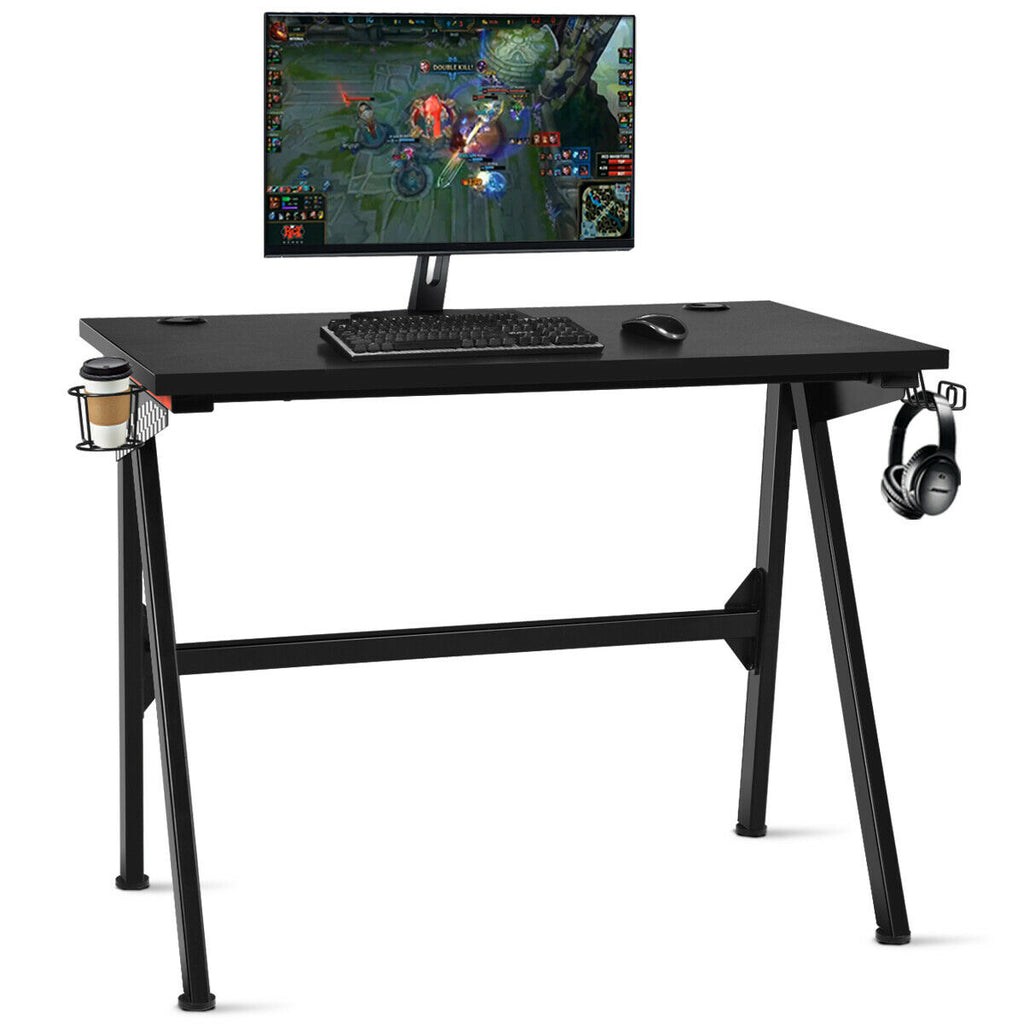 Ergonomic Gaming Desk with Cup Holder and Headphone Hook