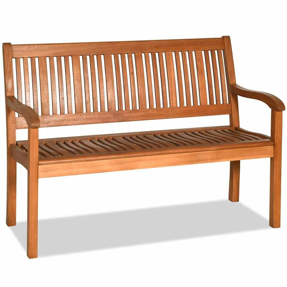 50 Inch Eucalyptus Garden Bench with Curved Backrest