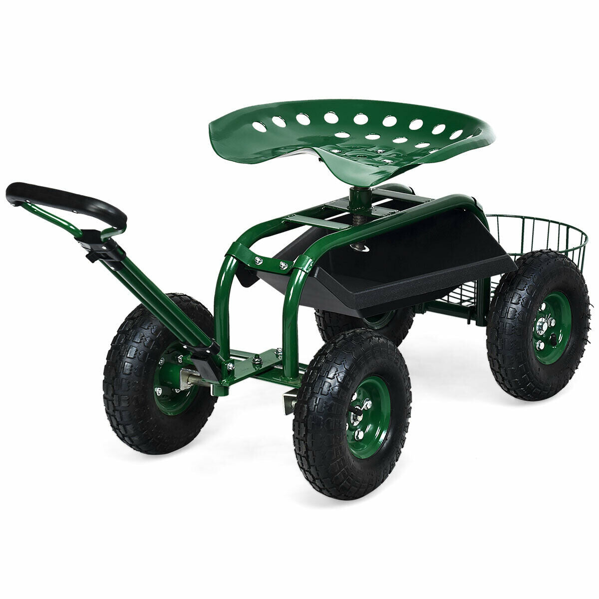 Garden Cart with 360 Swivel Seat & Tool Tray – Green