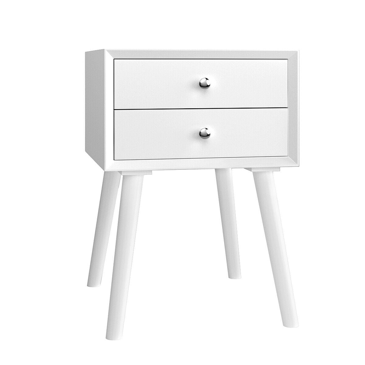 Mid-Century End Table with Storage Drawers - White