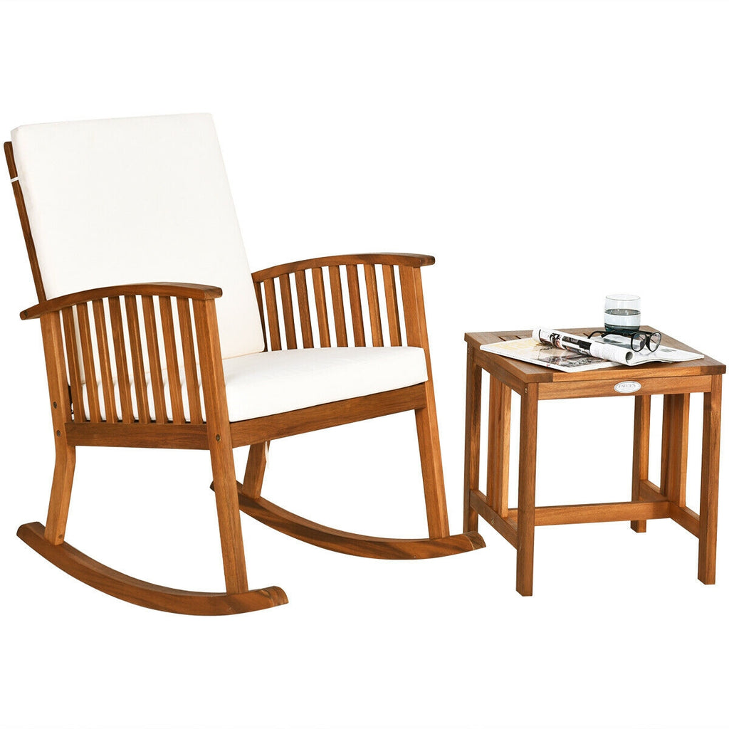 Acacia Wood Patio Rocking Chair Table Set - 2 Piece