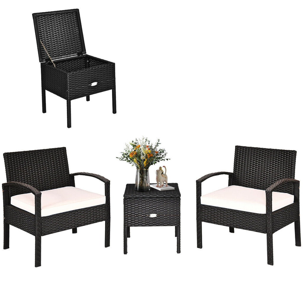 3 Pieces PE Rattan Wicker Sofa Set with Washable and Removable