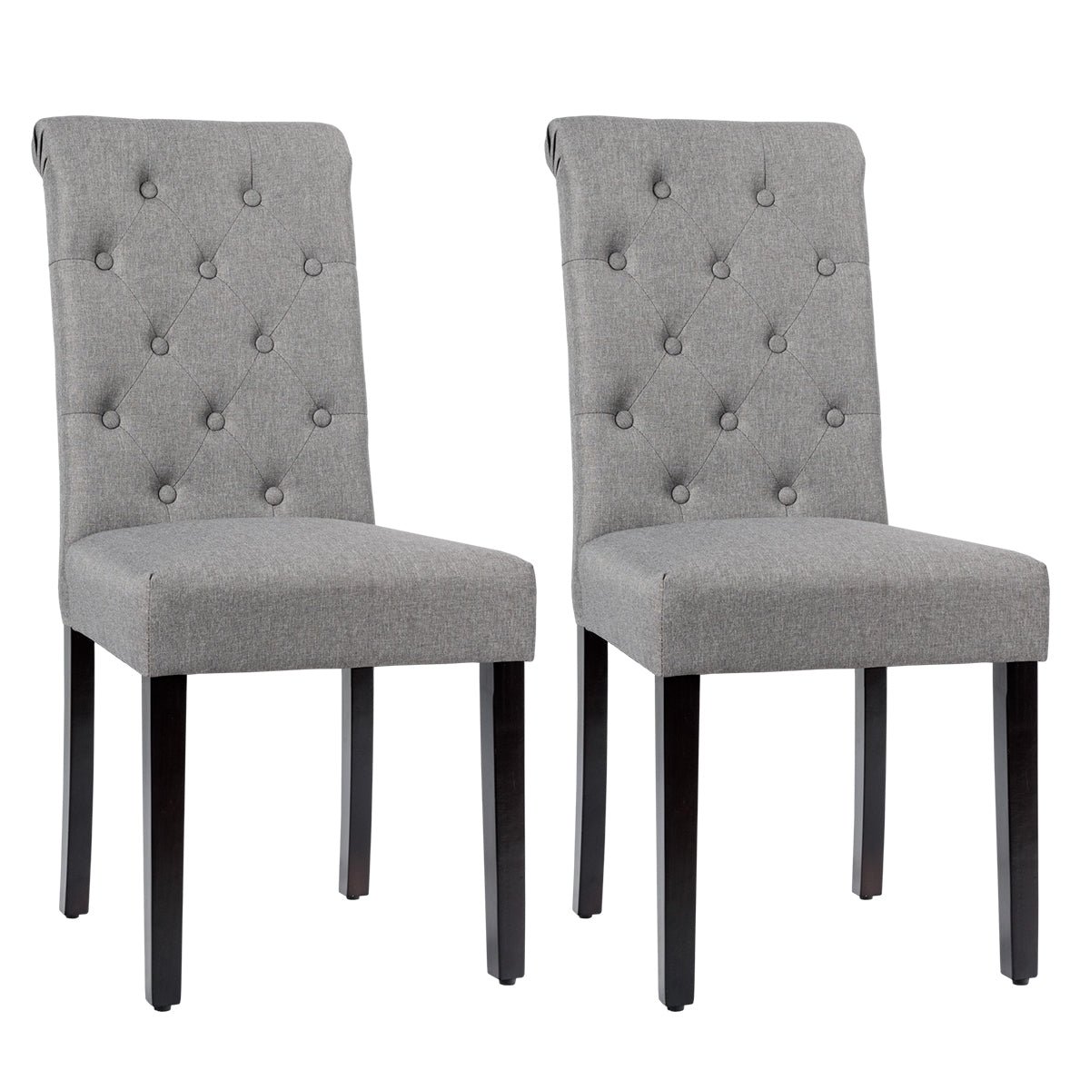 Tufted Dining Chair Set with Linen Fabric - Gray, 2-Pack