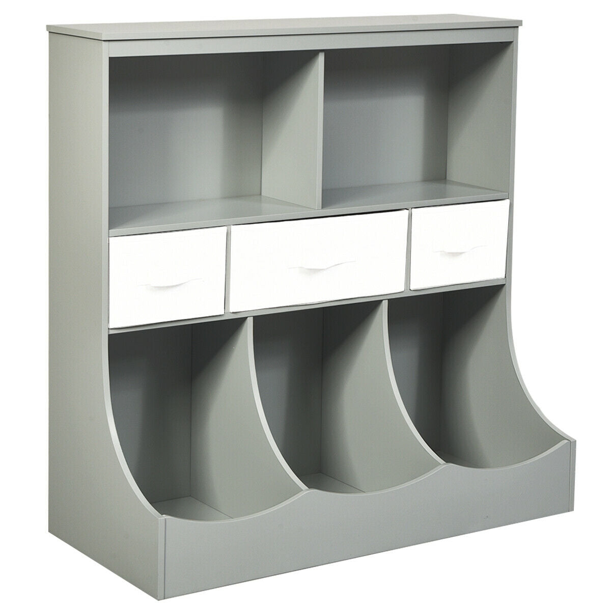 Freestanding Storage Cubby Bin Organizer Unit with 3 Baskets - Gray Variation