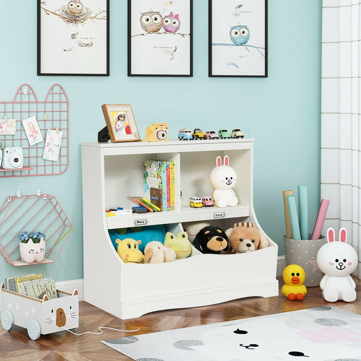 Kids 3-Tier Bookcase Storage Organizer with 4 Open Compartments - White