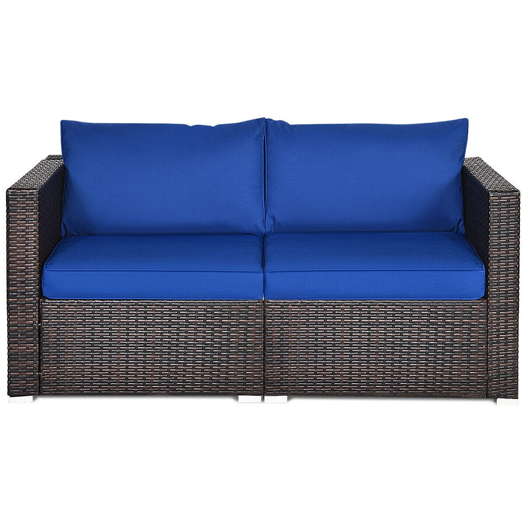 2 Pieces Patio Rattan Sectional Conversation Sofa Set