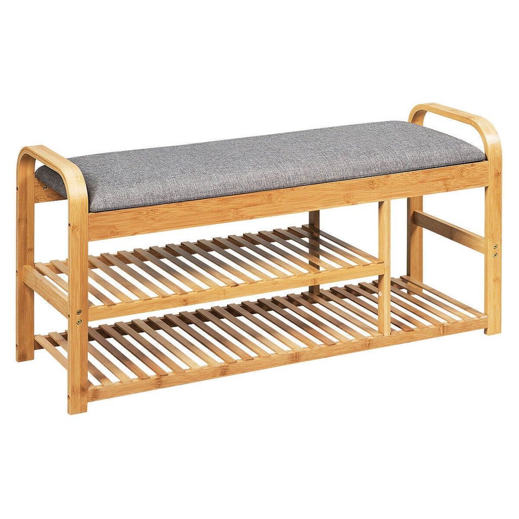 Bamboo Shoe Rack Bench with Cushion - 40", Natural