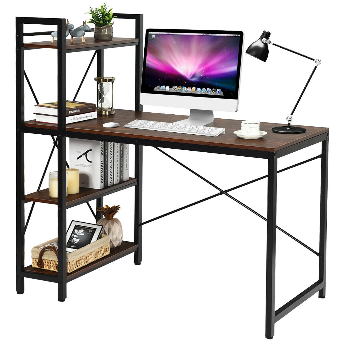 47.5" Computer Desk with 4-Tier Storage Shelves - Tan