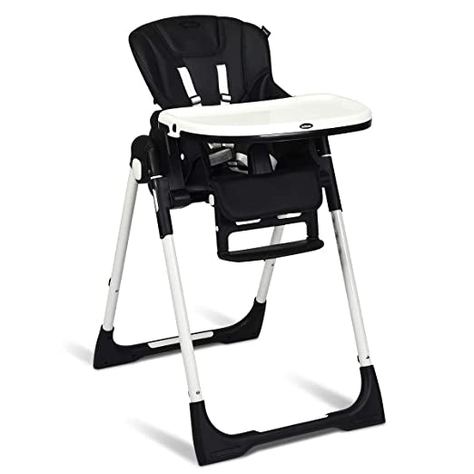 Foldable Baby High Chair with Adjustable Backrests & Safety Restraint - Black