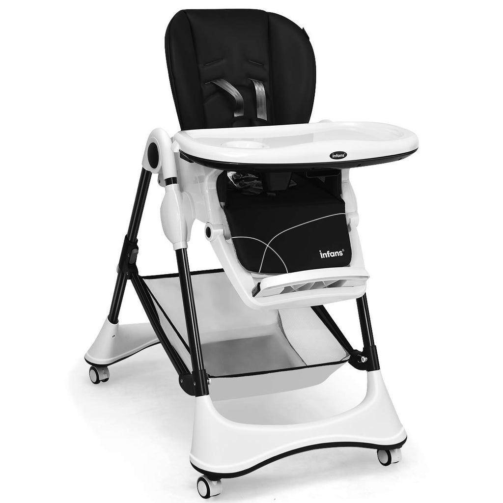 A-Shaped Baby High Chair with Lockable Wheels, Black - Foldable & Safe