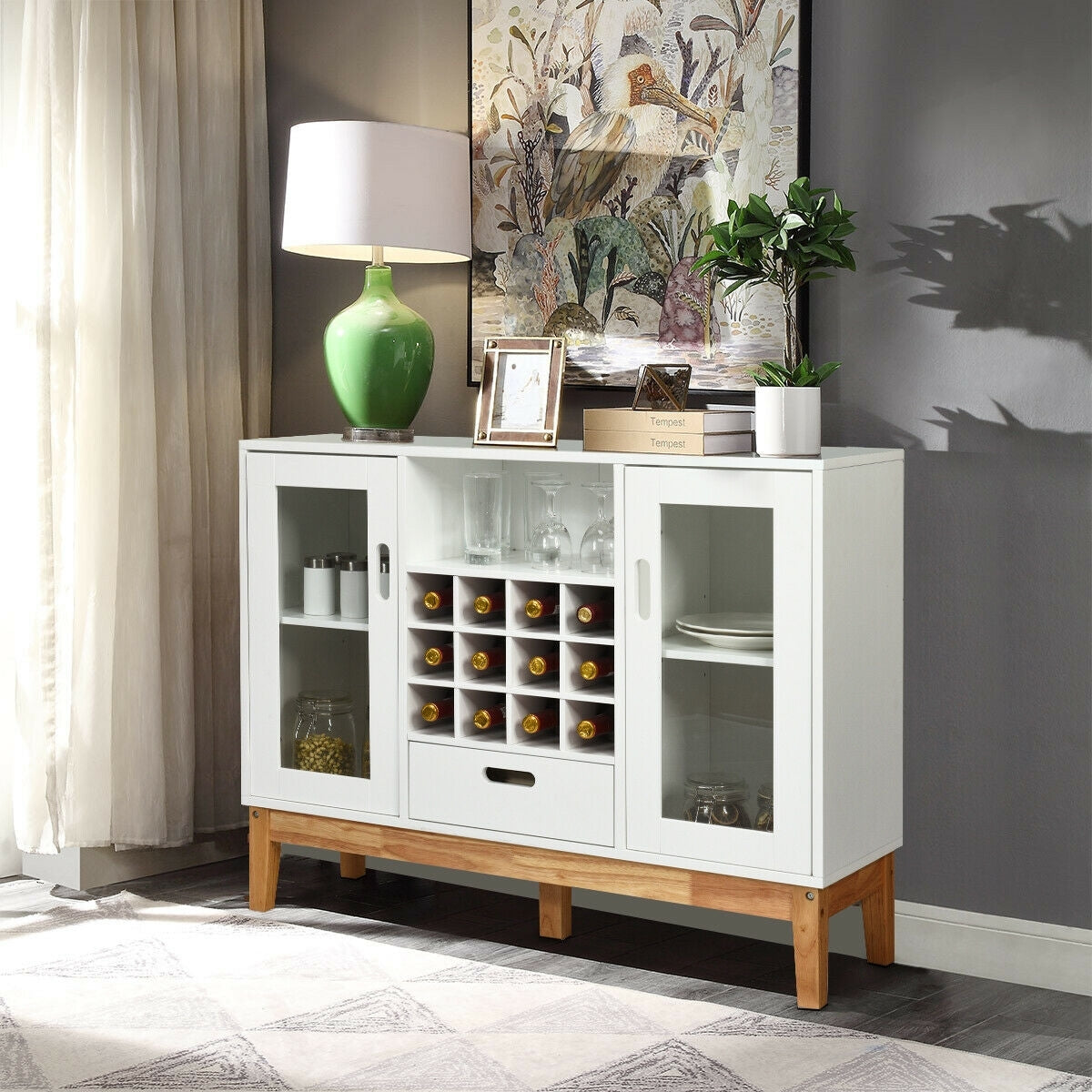 Wood Wine Storage Cabinet Sideboard - White