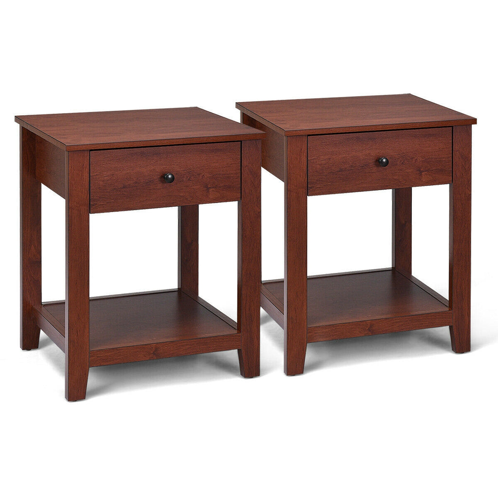 Nightstand with Drawer and Storage Shelf - Set of 1