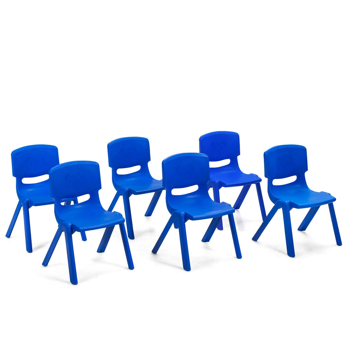 Kids Plastic Stackable Classroom Chairs - Set of 6, Blue, Kid-Sized, Indoor & Outdoor Use