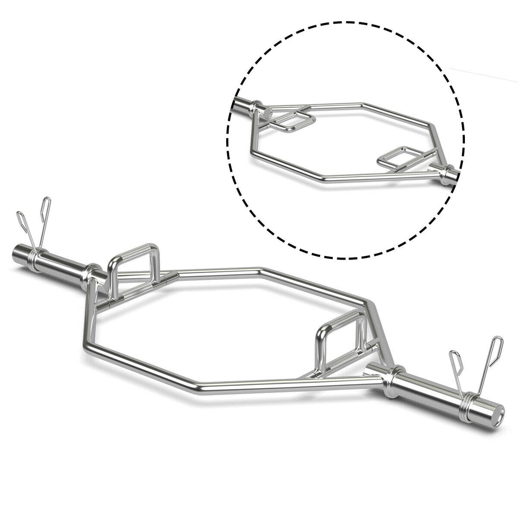 56 Inch Olympic Hexagon Deadlift Trap Bar with Folding Grips for 2-Inch Plates - Silver