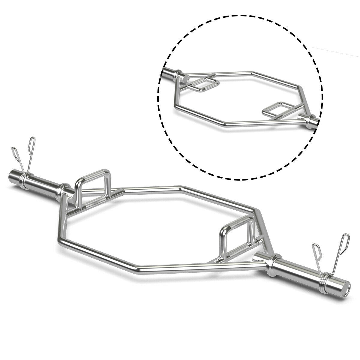 56 Inch Olympic Hexagon Deadlift Trap Bar with Folding Grips for 2-Inch Plates - Silver