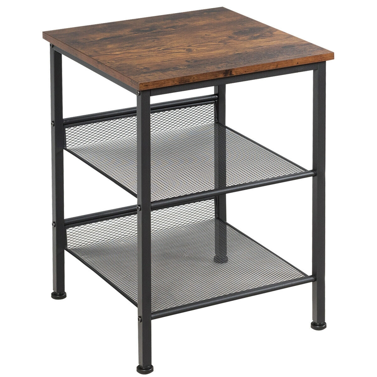 3-Tier Industrial End Table with Mesh Shelves – Adjustable