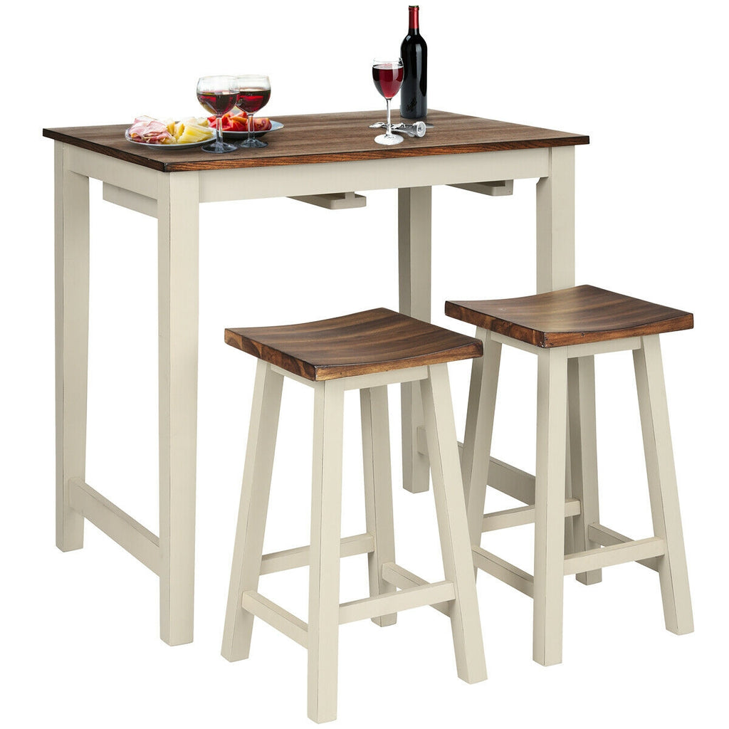 Counter Height Pub Table with 2 Saddle Bar Stools Set