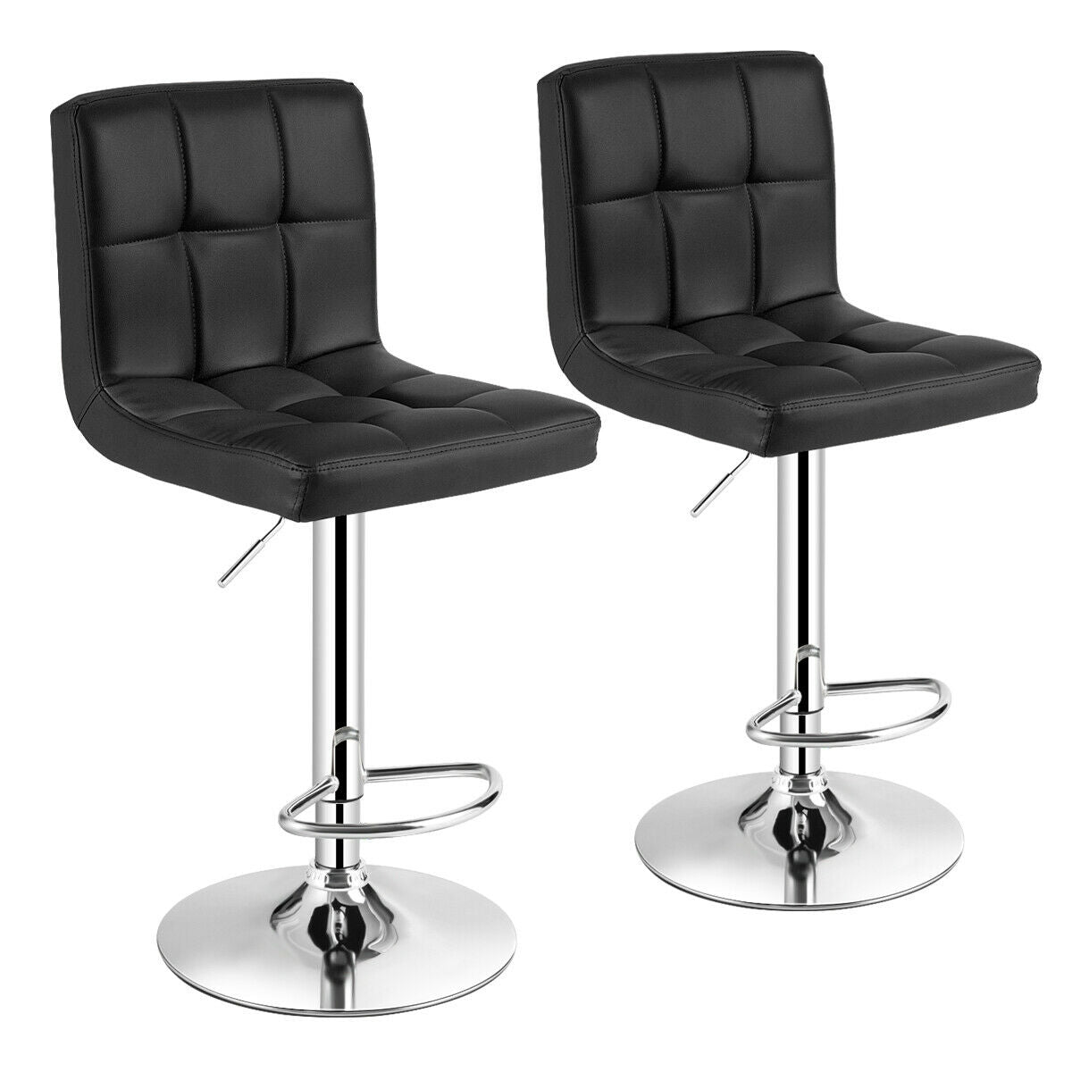 Modern Bar Stools Set of 2 with Backrest - Grid Pattern, Black
