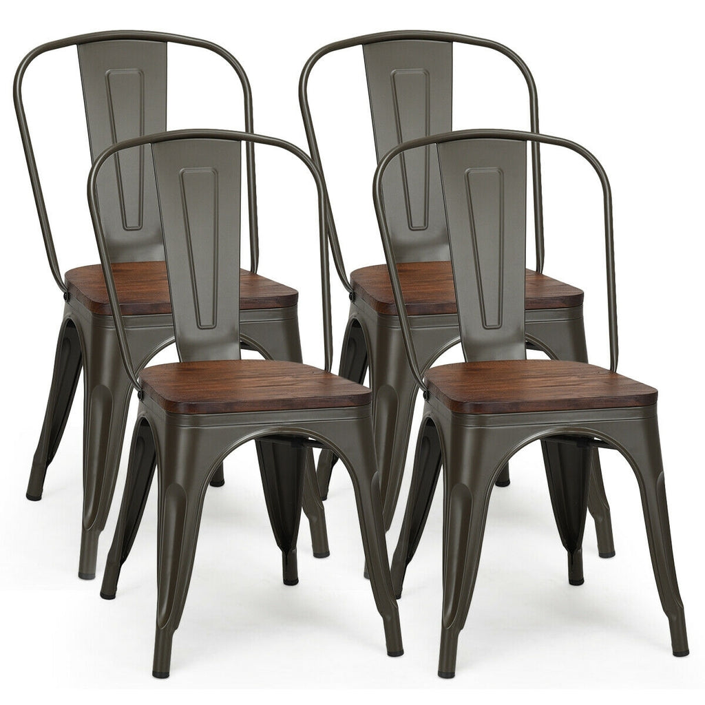Stackable Metal Dining Chair Set of 4, Dark Green