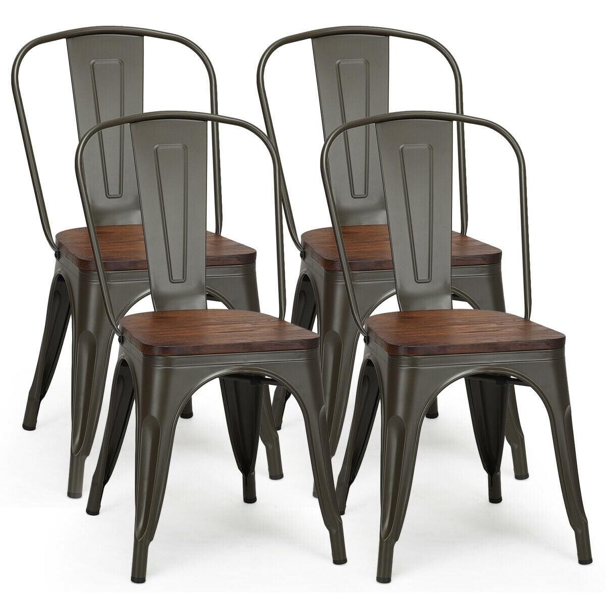 Stackable Metal Dining Chair Set of 4, Dark Green