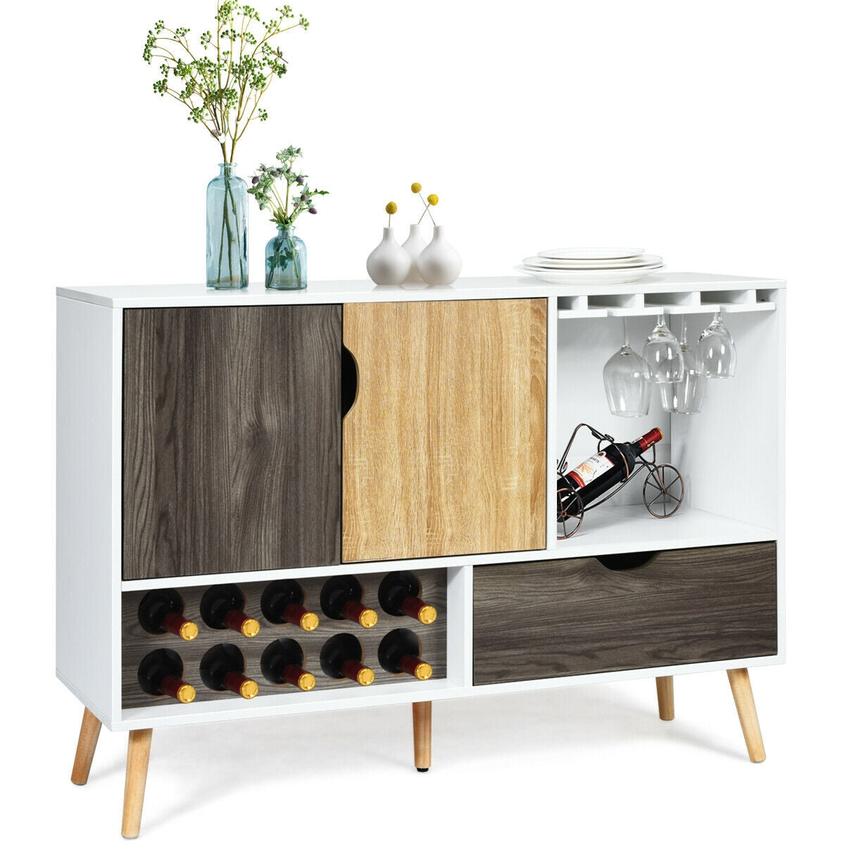 Mid-Century Sideboard with Wine Rack & Storage