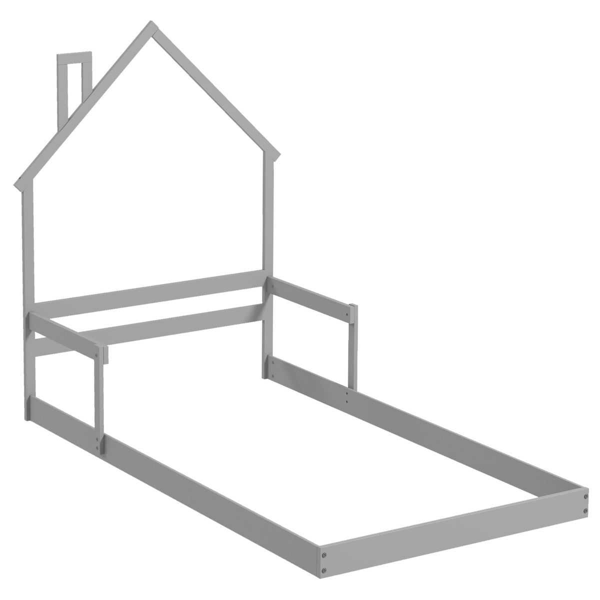 Twin Size Floor Bed with Chimney, Headboard, Handrails - Gray Variation